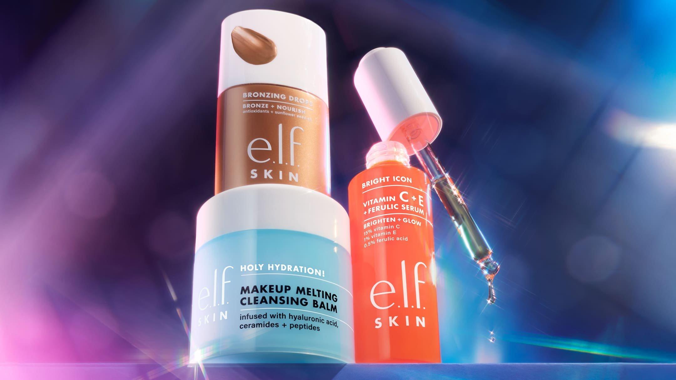 e.l.f. Skin Bronzing Drops, Vitamin C + E + Ferulic Serum and Makeup Melting Cleansing Balm