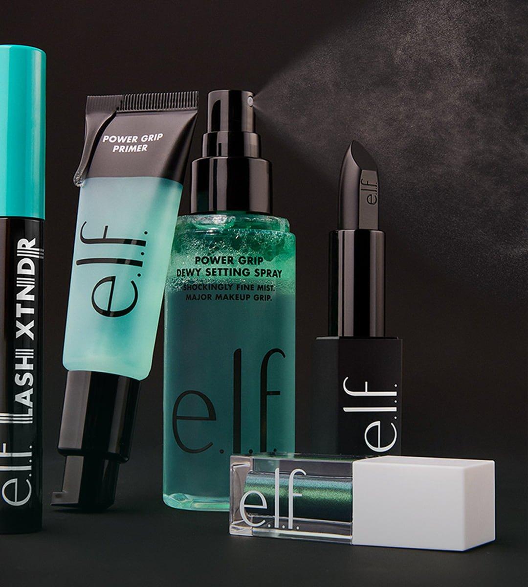 e.l.f. Power Grip products, Lash Xtndr, and lip stick