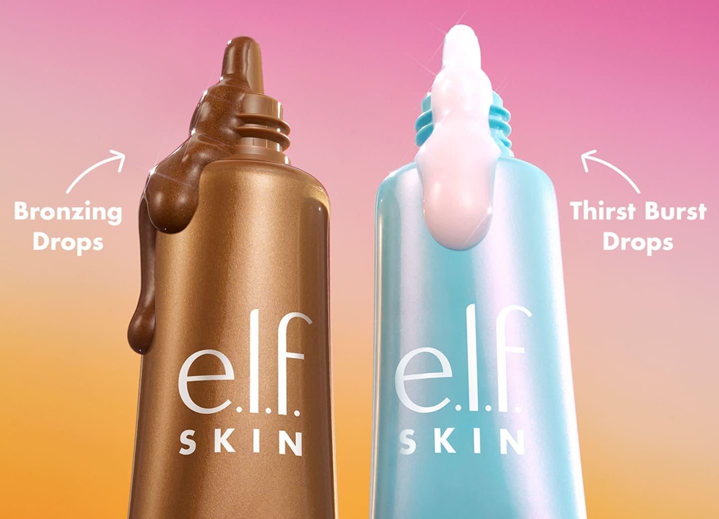 elf SKIN Bronzing Drops and Thirst Burst Drops together