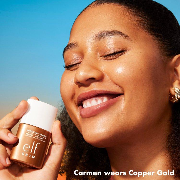 Carmen wears e.l.f. Bronzing Drops Copper Gold