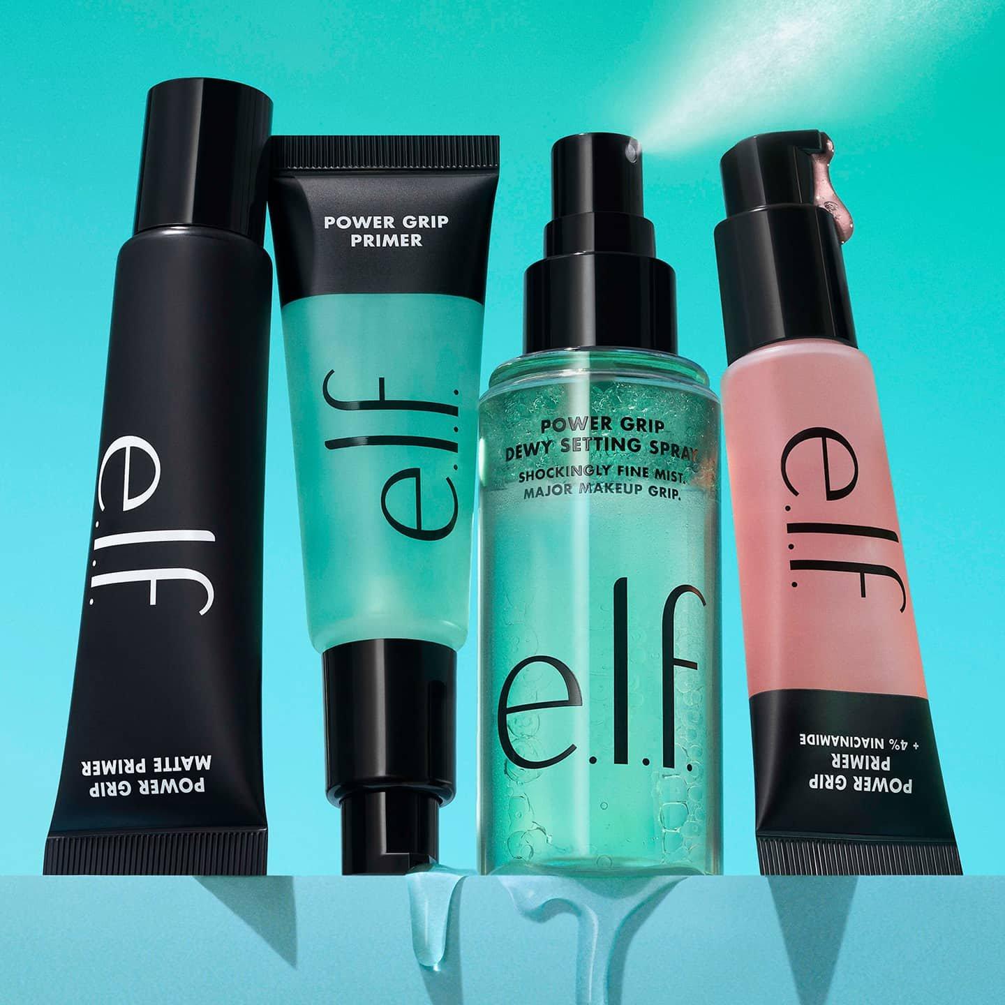 e.l.f. Power Grip Matte Primer, Power Grip Primer, Power Grip Dewy Setting Spray, and Power Grip Primer + 4% Niacinamide
