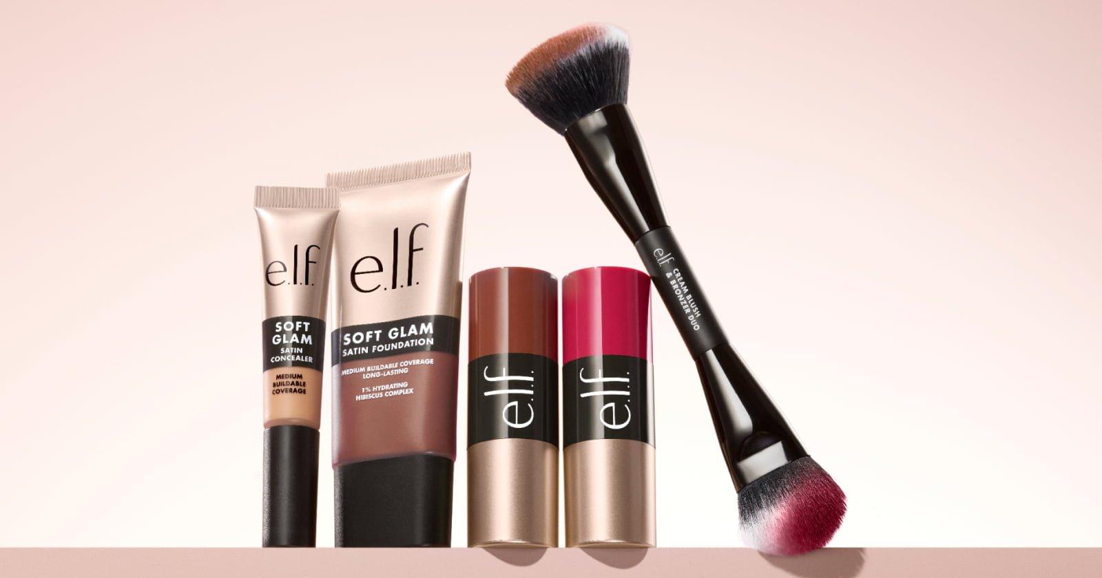 e.l.f. Soft Glam collection including Satin Concealer, Satin Foundation, Cream Blush, Cream Bronzer and Duo Brush