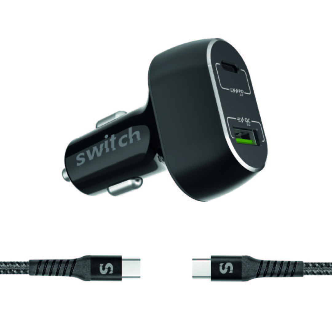 Switch Dual USB Car Charger W/Type-C Cable Black ACSWT1441CC001