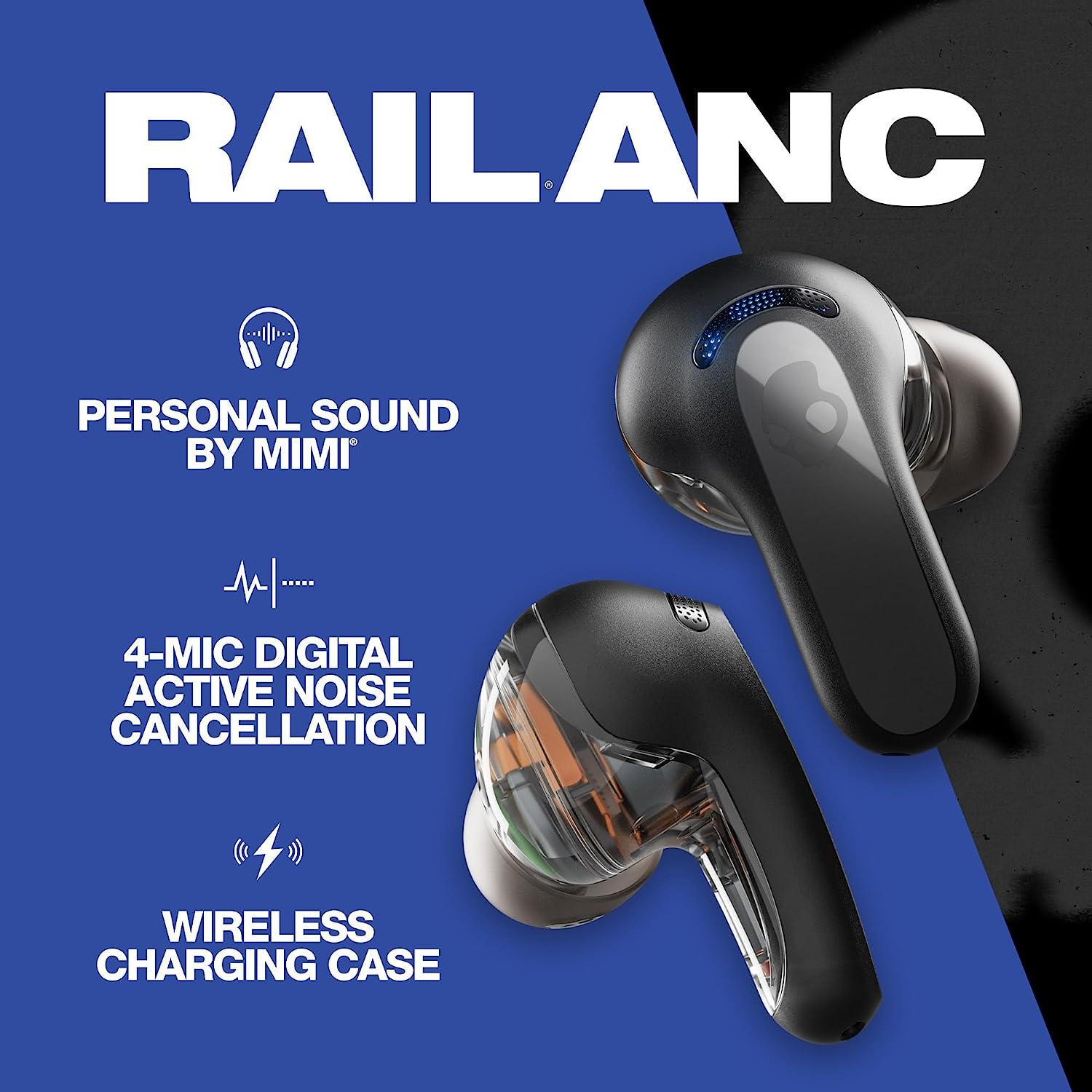 Skullcandy Rail ANC In-Ear Noise cancelling Wireless Earbuds, 27 Hr Battery, Microphone, Works with iPhone Android and Bluetooth Devices - True Black Skullcandy Rail ANC In-Ear Noise cancelling Wireless Earbuds, 27 Hr Battery, Microphone, Works with iPhone Android and Bluetooth Devices - True Black