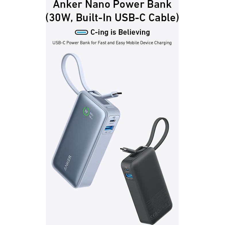 Anker Nano 10000mAh Power Bank 30W Built-In USB-C Cable (Black)