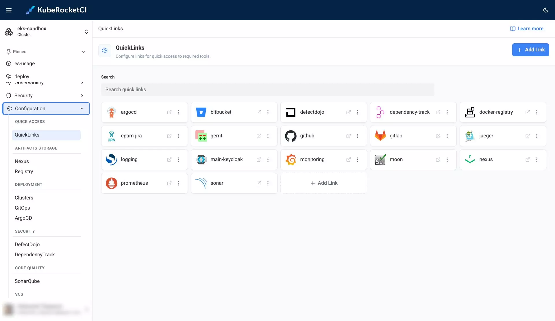 krci configuration quick links up
