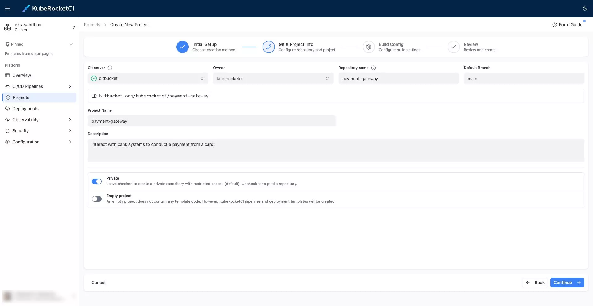 krci create application up