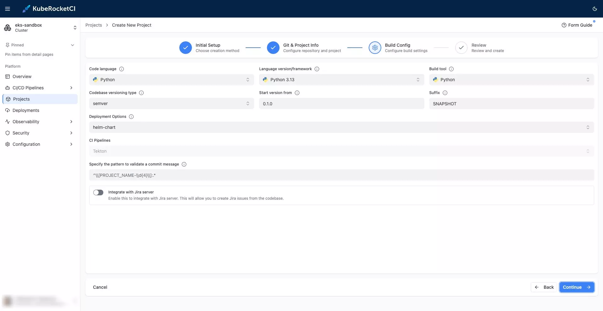 krci create application up