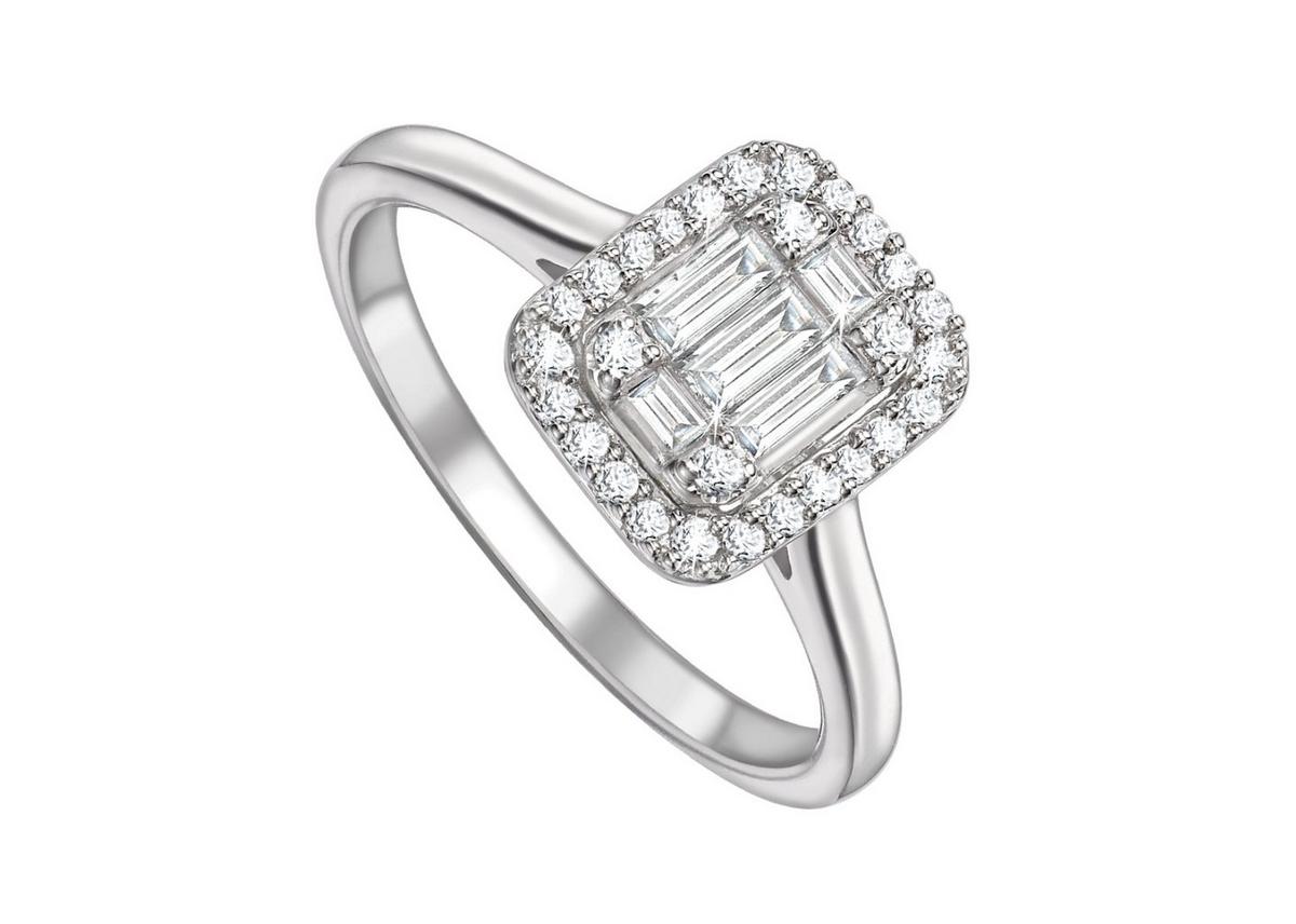 18ct White Gold 0.25ct Total Diamond Baguette Cluster Ring
