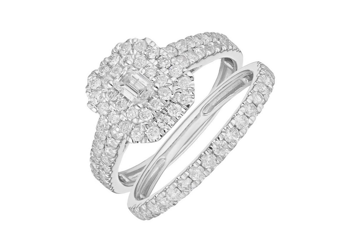 18ct White Gold 1ct Total Diamond Emerald Cut Bridal Set