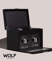 WOLF Viceroy Black Vegan Leather Double Winder with Storage £1009