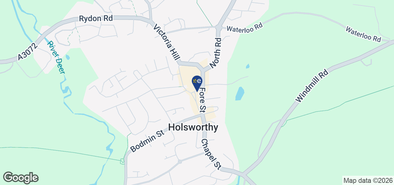 Map showing location of HBH Woolacotts - Holsworthy