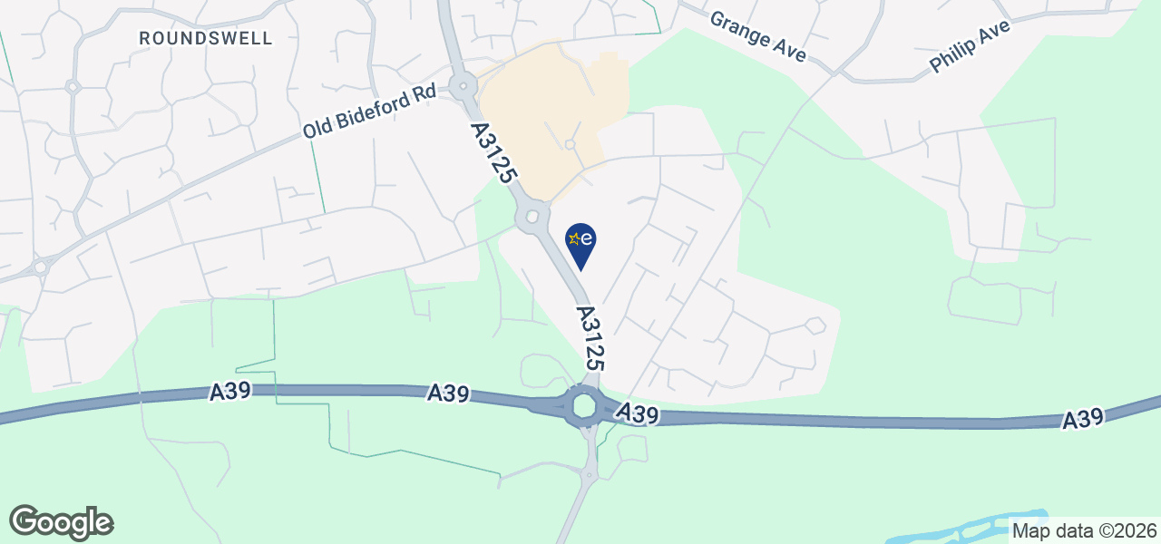 Map showing location of HBH Woolacotts - Barnstaple