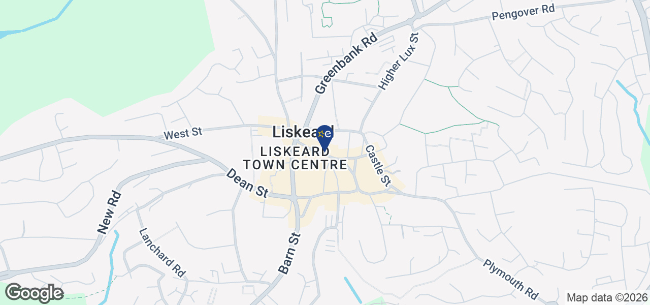 Map showing location of HBH Woolacotts - Liskeard