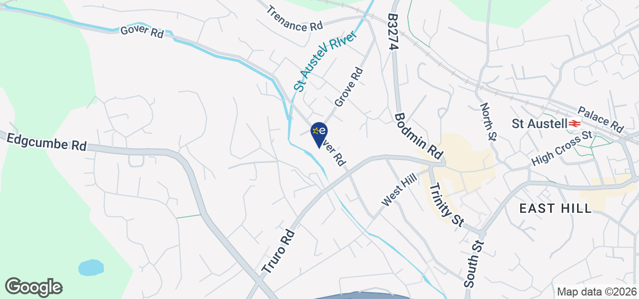 Map showing location of HBH Woolacotts - St Austell