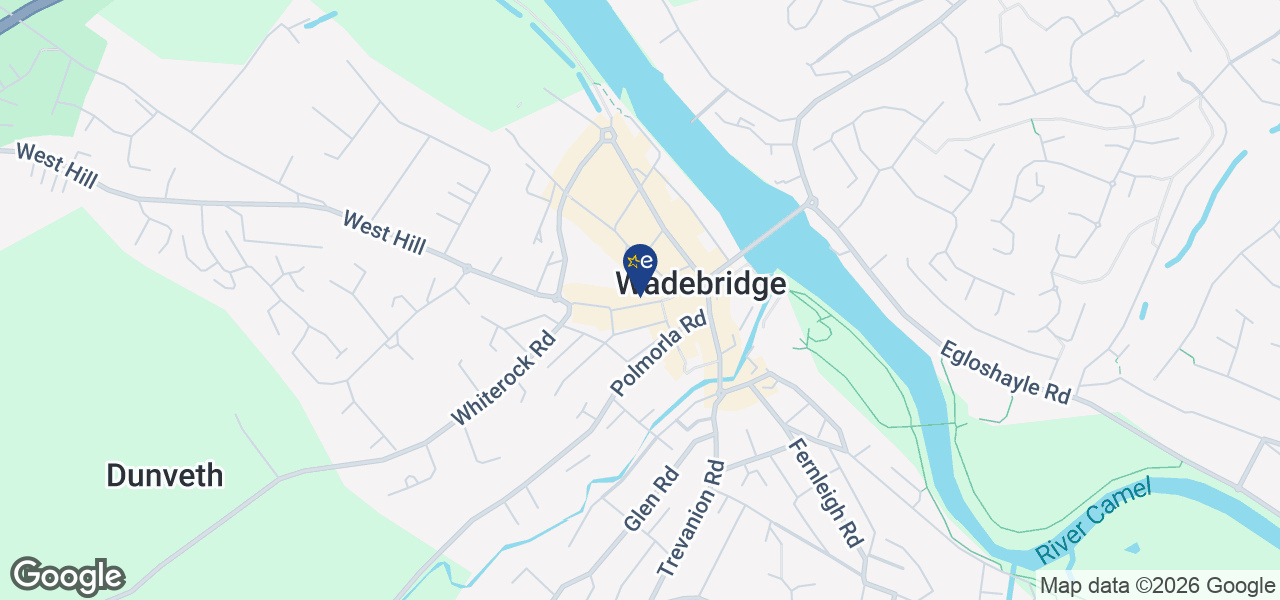 Map showing location of HBH Woolacotts - Wadebridge