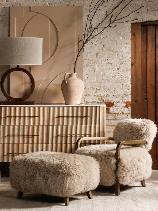 Neutral toned room with cosy furniture