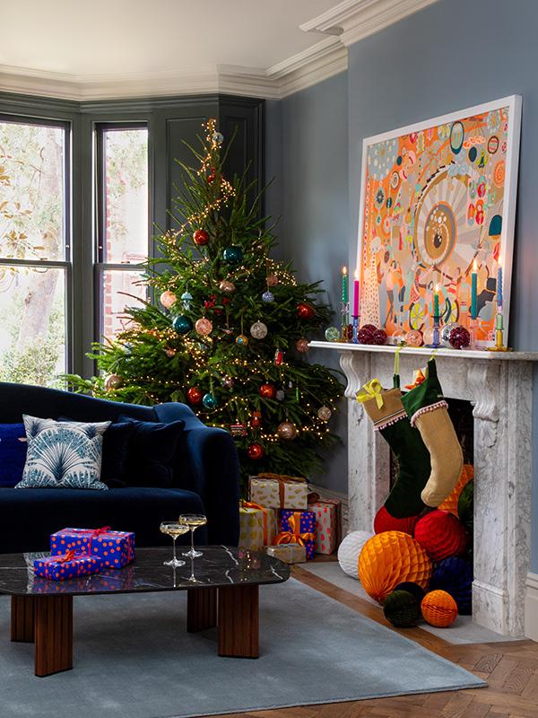 Christmas decorated living room