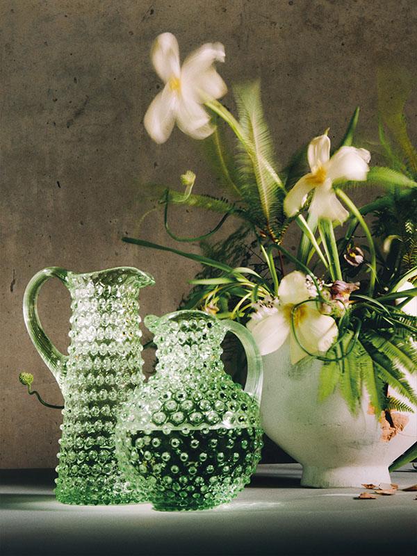green patterned jugs