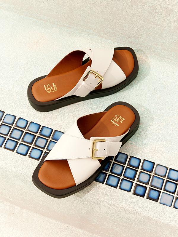 white leather sandals