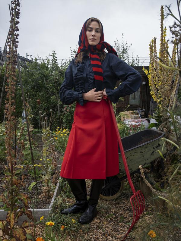 woman wearing red skirt