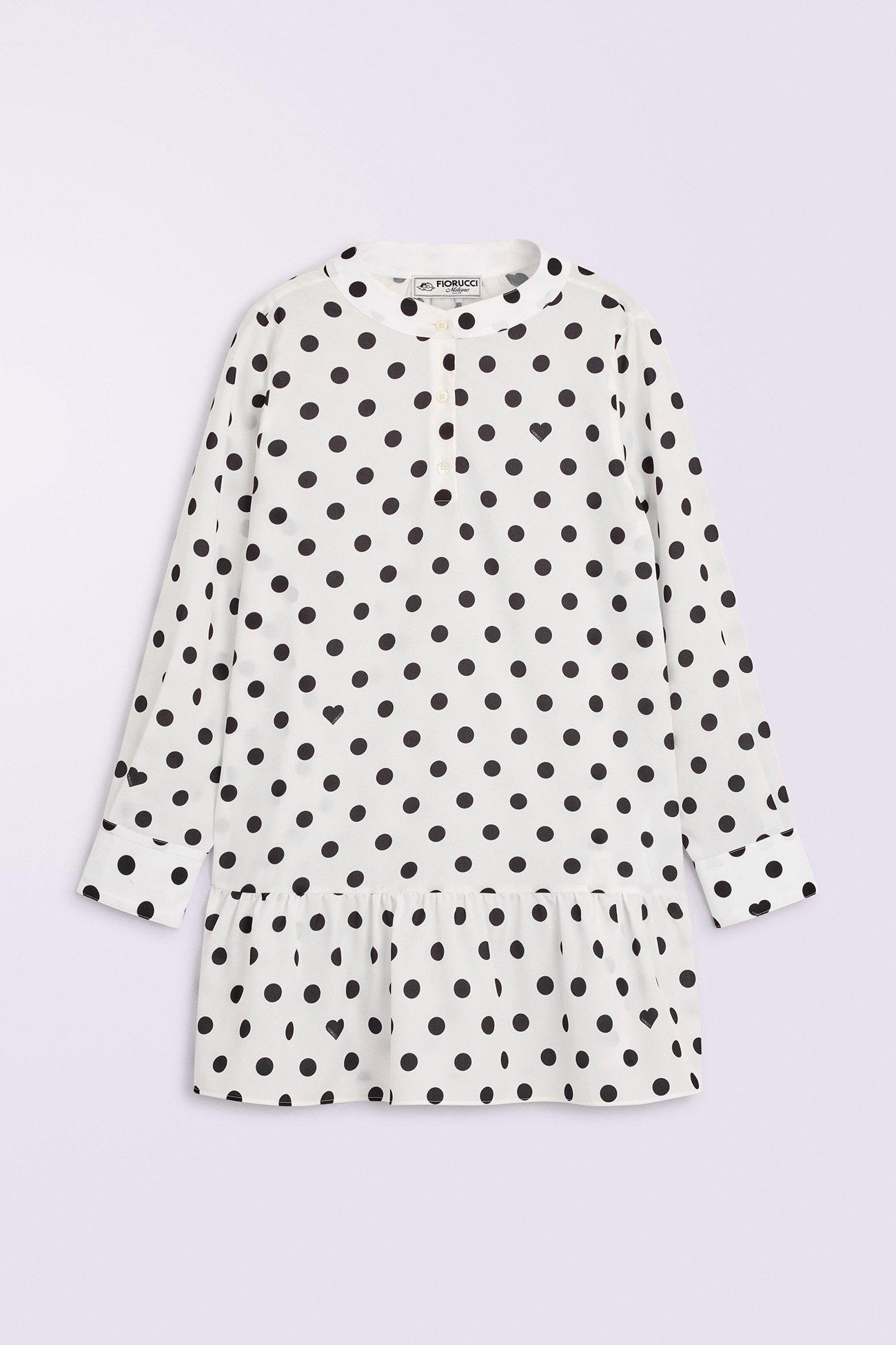 Polka Dot Midi Shirt Dress in White.