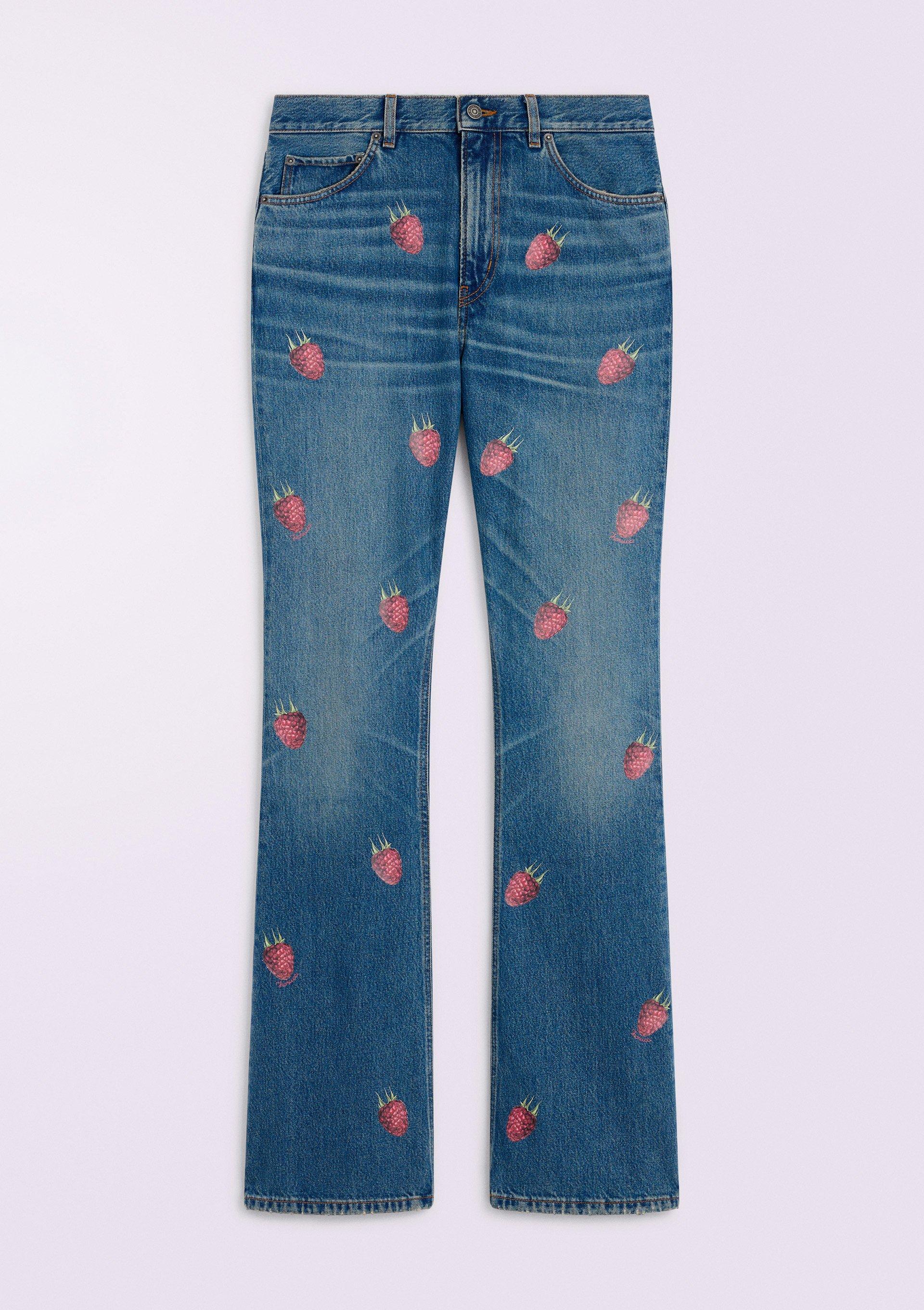 Raspberry Flare Jeans in mid blue