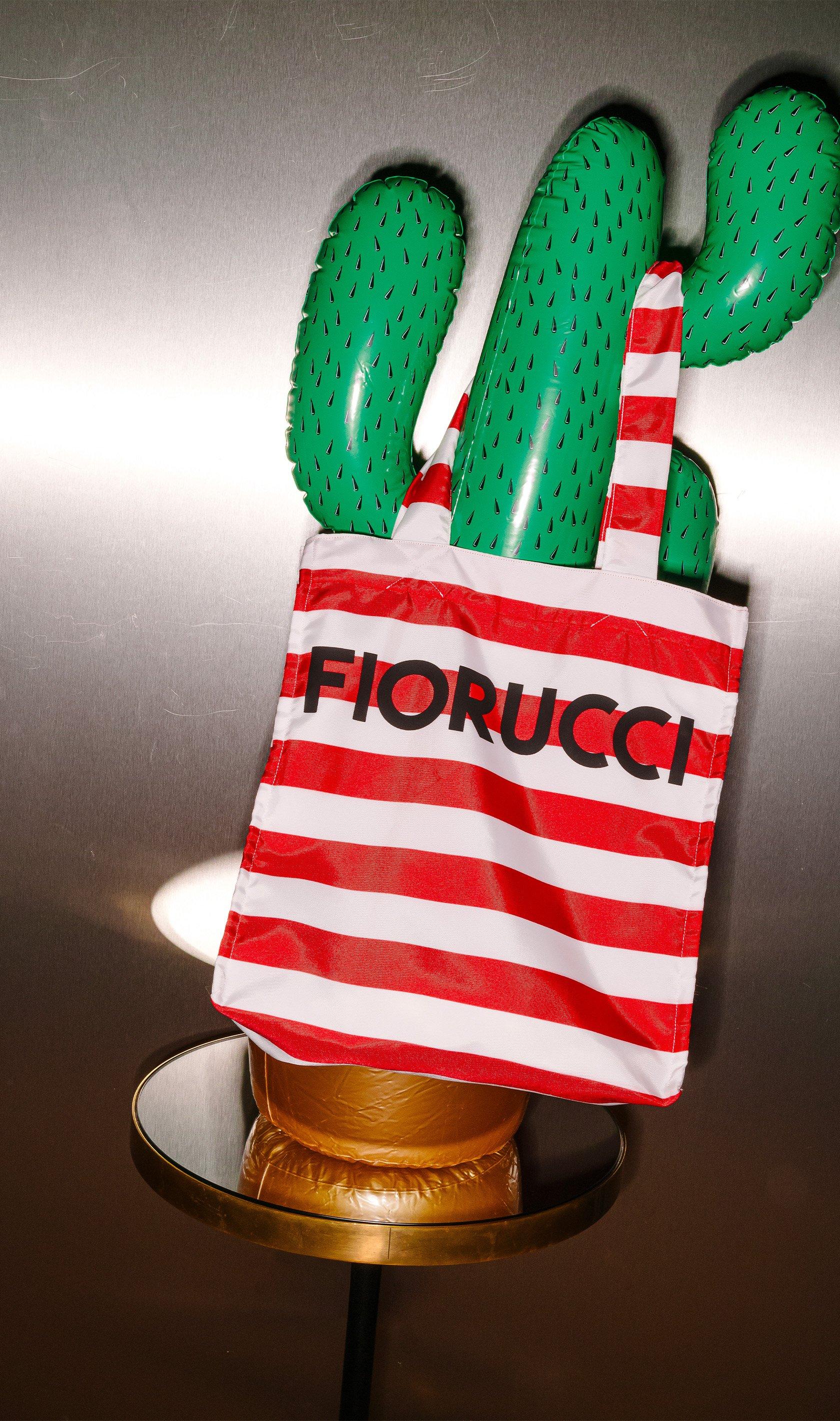 Red Striped Nylon Tote Bag.