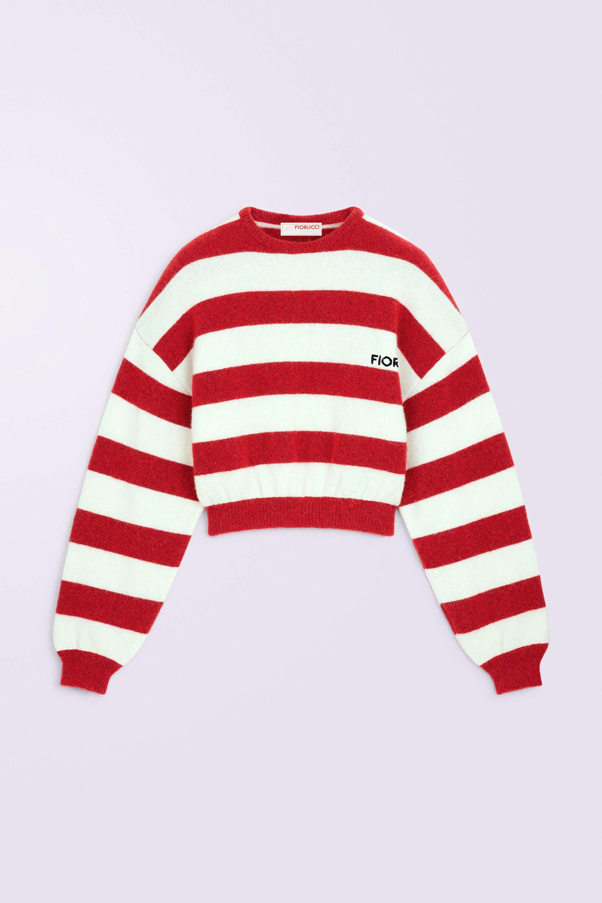 Stripe Crop Knit Jumper in Red.