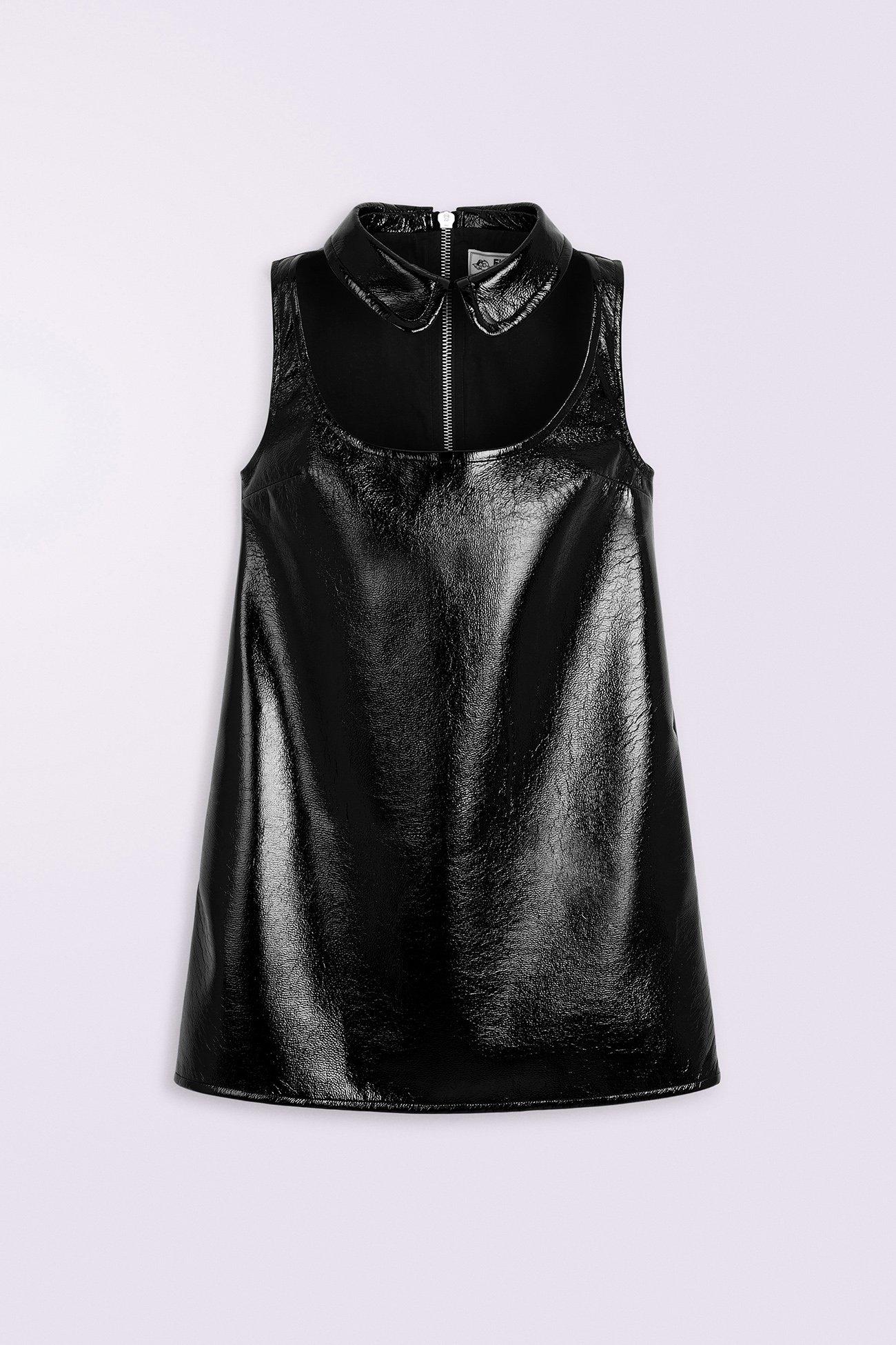 Collar Cutout Vinyl Mini Dress in Black.