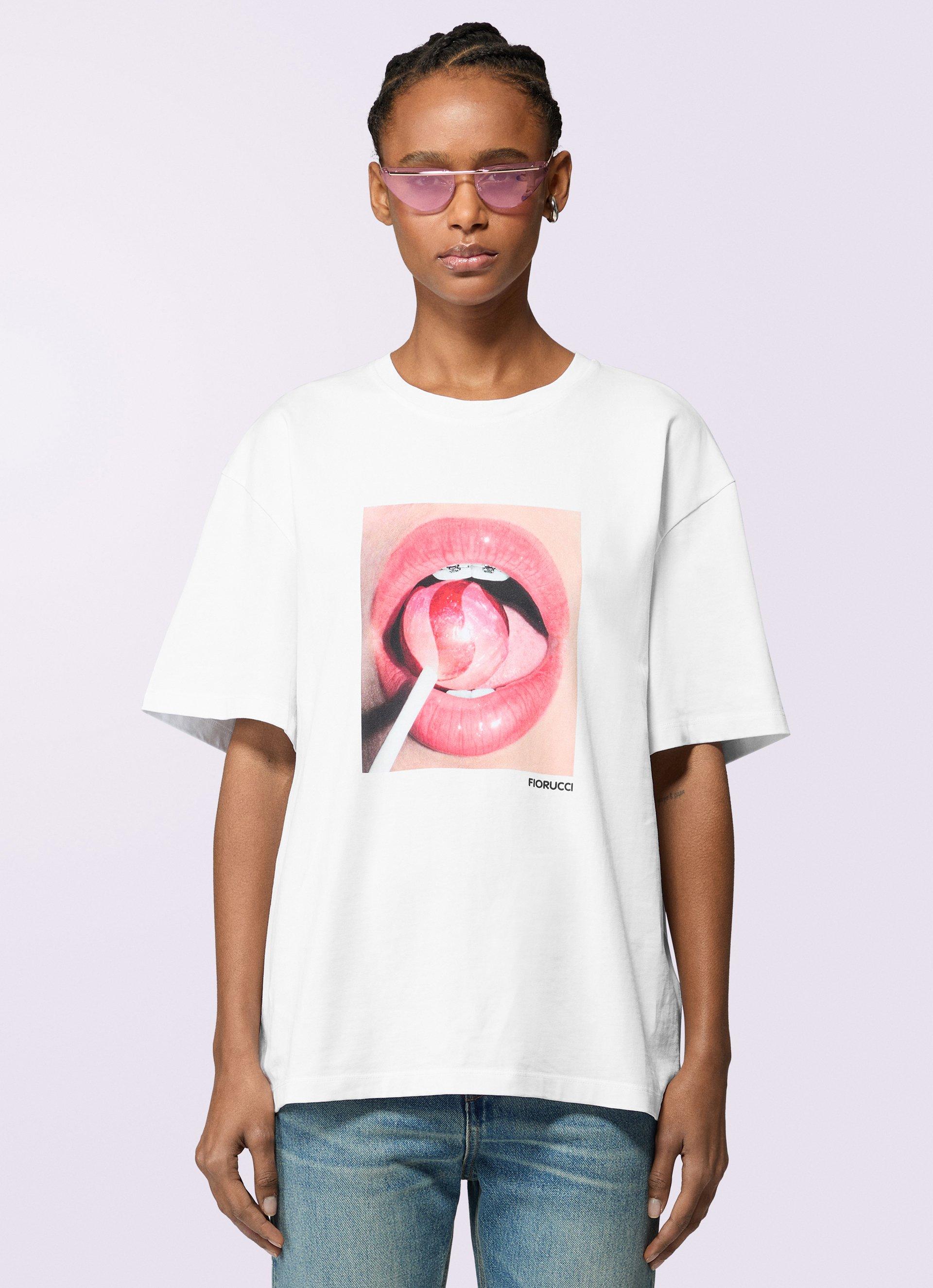 Unisex Lollipop Mouth T-Shirt in white.