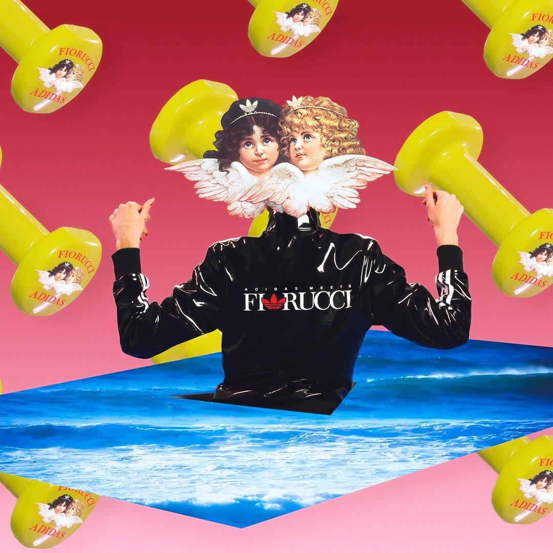 Model wearing the Adidas x Fiorucci Vinyl Track Top in Black.