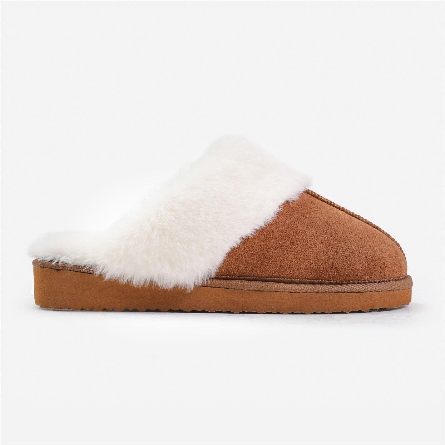 Chestnutsuede - Wheres That From - Lounge Chestnut Suede Slippers With Fur Trim - 1