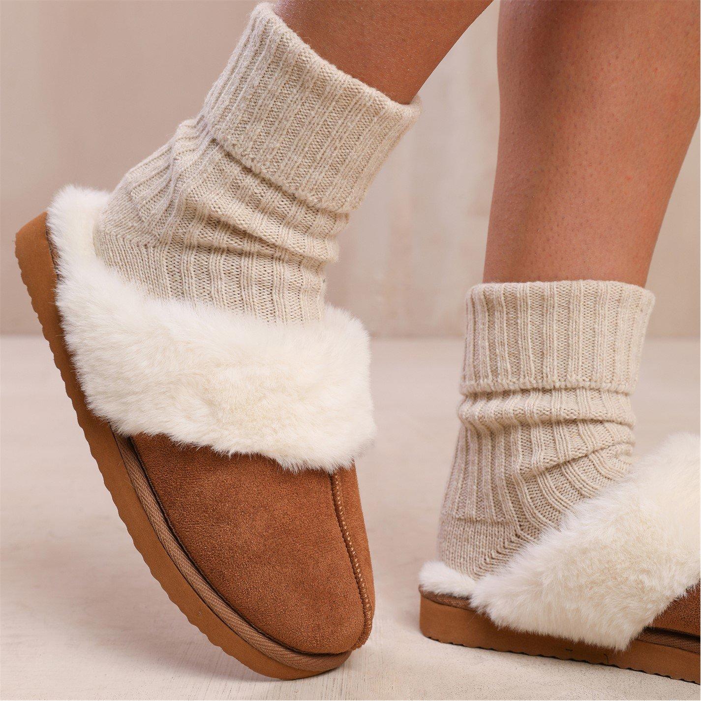 Chestnutsuede - Wheres That From - Lounge Chestnut Suede Slippers With Fur Trim - 2