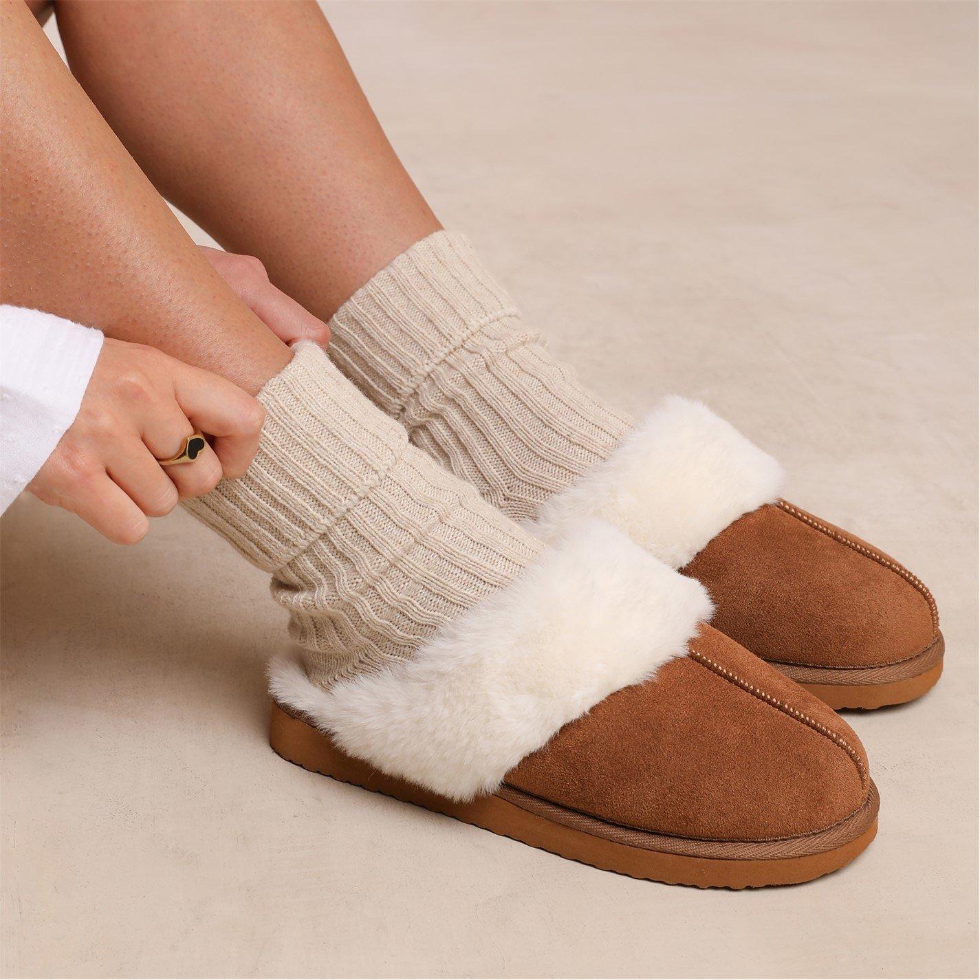 Chestnutsuede - Wheres That From - Lounge Chestnut Suede Slippers With Fur Trim - 3