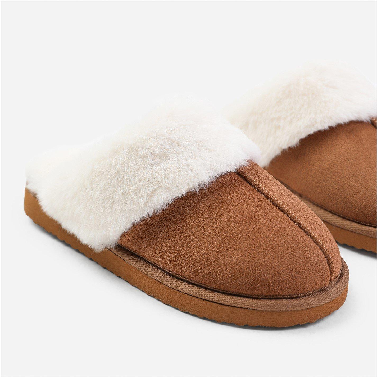 Chestnutsuede - Wheres That From - Lounge Chestnut Suede Slippers With Fur Trim - 4
