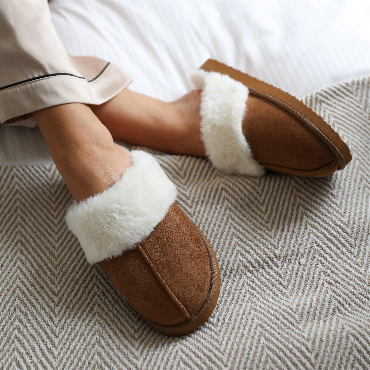 Chestnutsuede - Wheres That From - Lounge Chestnut Suede Slippers With Fur Trim - 5