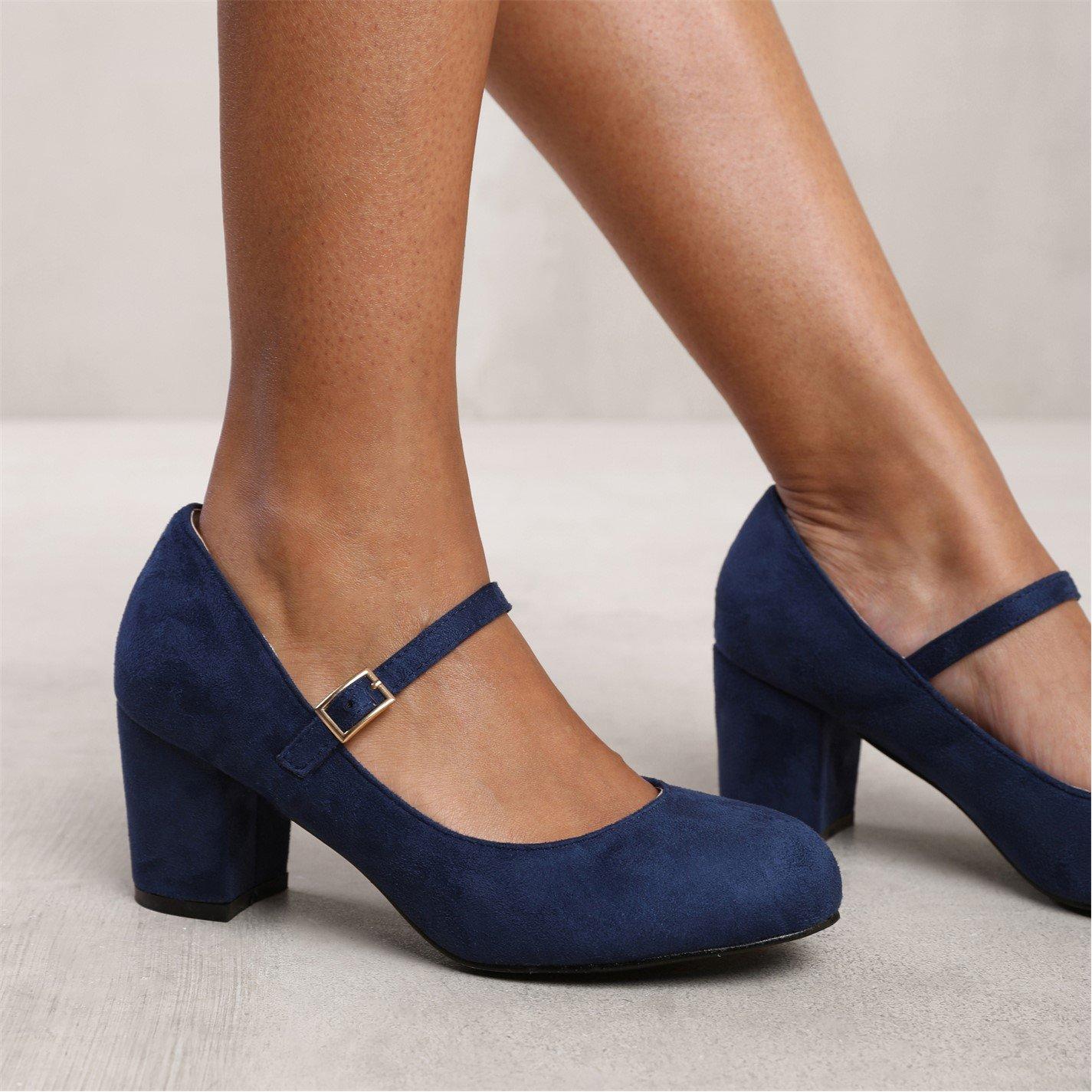Navysuede - Wheres That From - Araceli Extra Wide Fit Block Heel Mary Jane Pumps - 3
