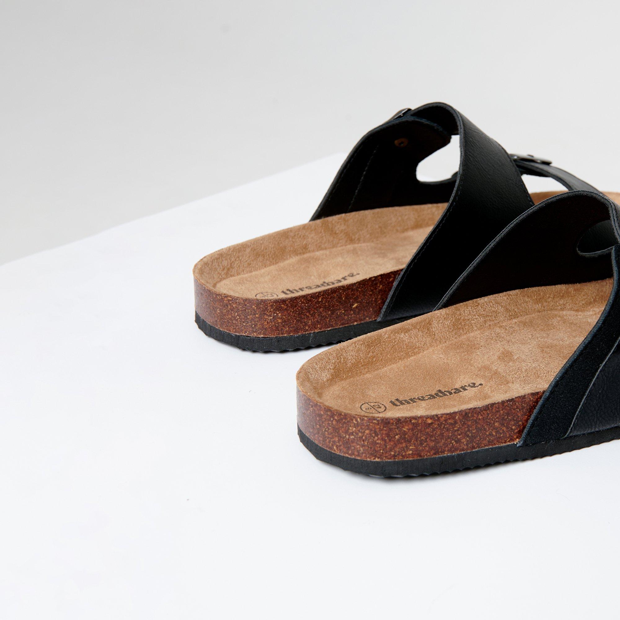 Black - Threadbare - Men's Slip-On Two Buckle Strap Flat Sandals - 3