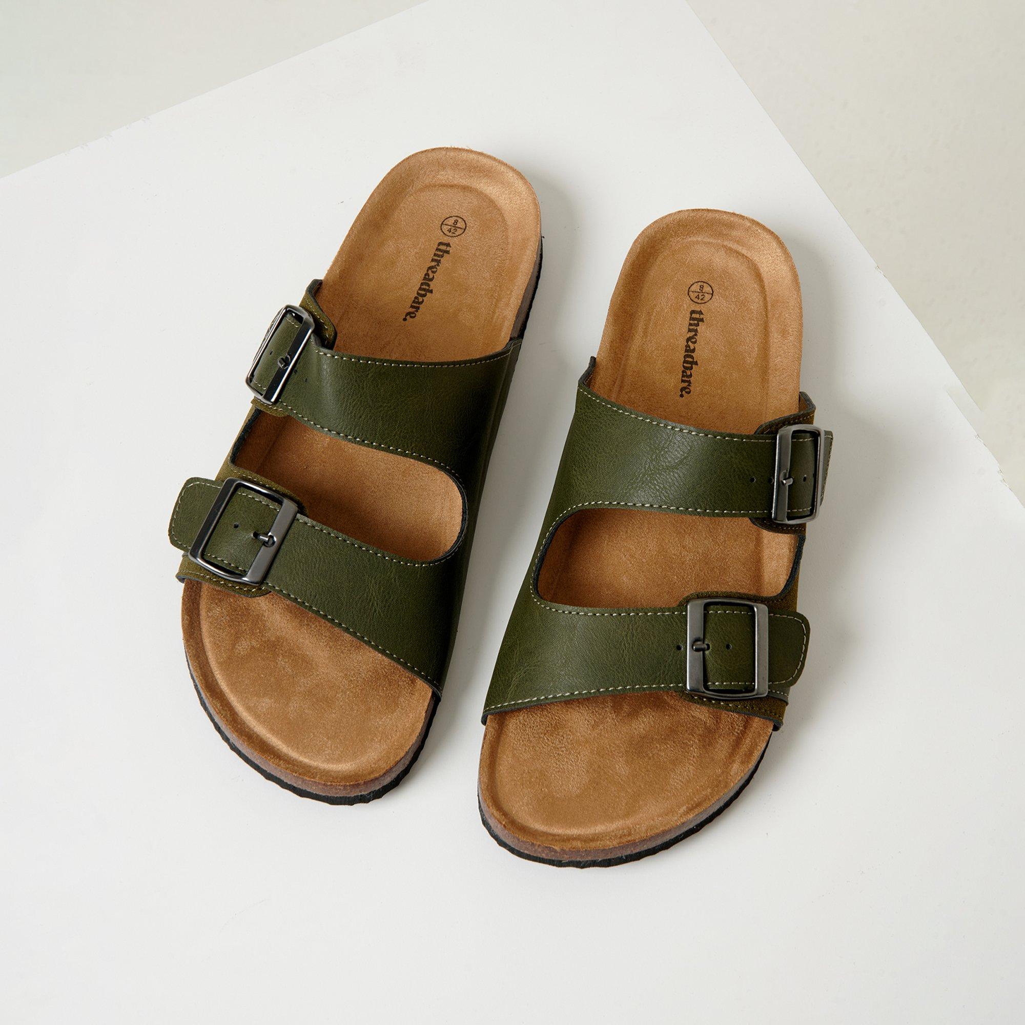 Threadbare Men's Slip-On Two Buckle Strap Flat Sandals