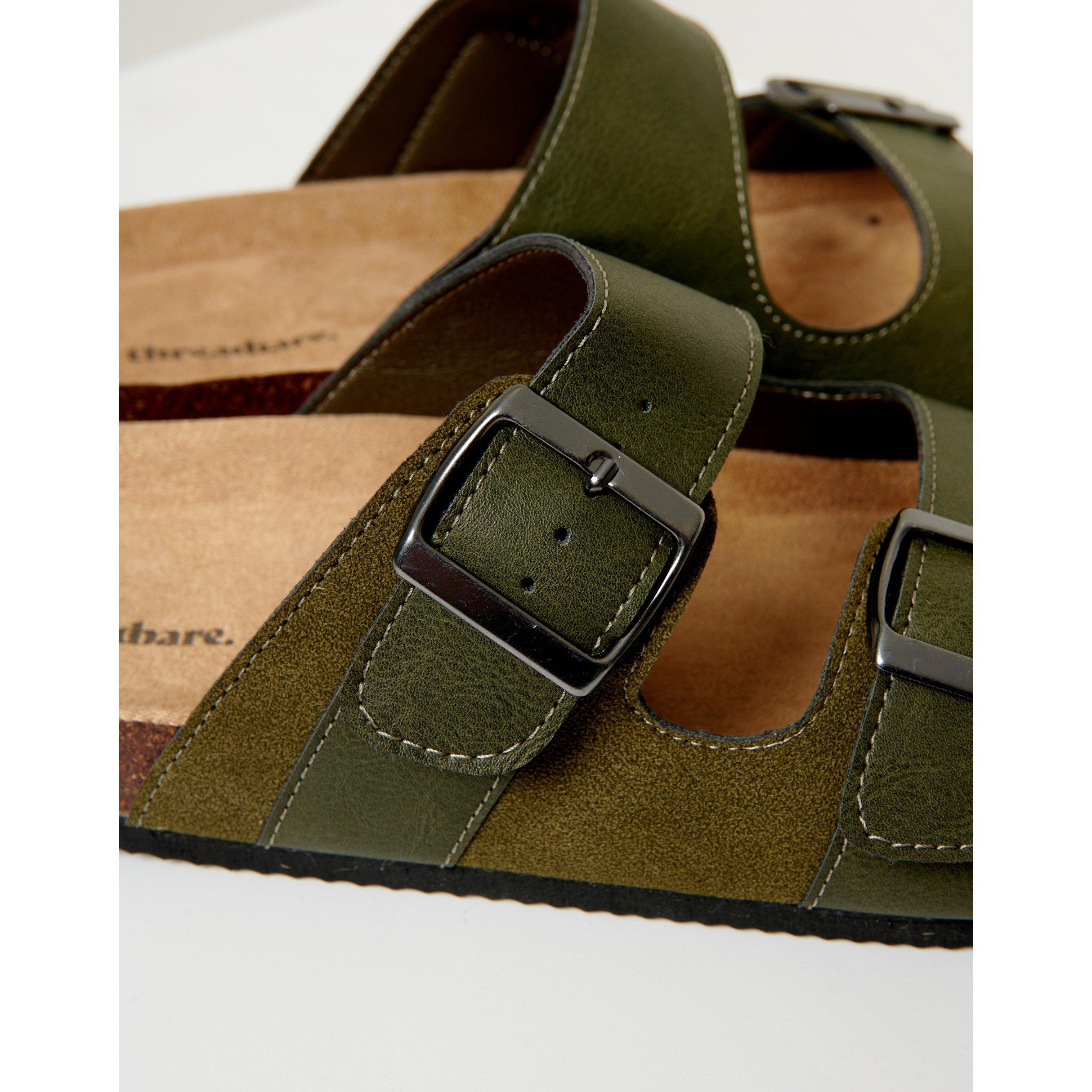 Khaki - Threadbare - Men's Slip-On Two Buckle Strap Flat Sandals - 2