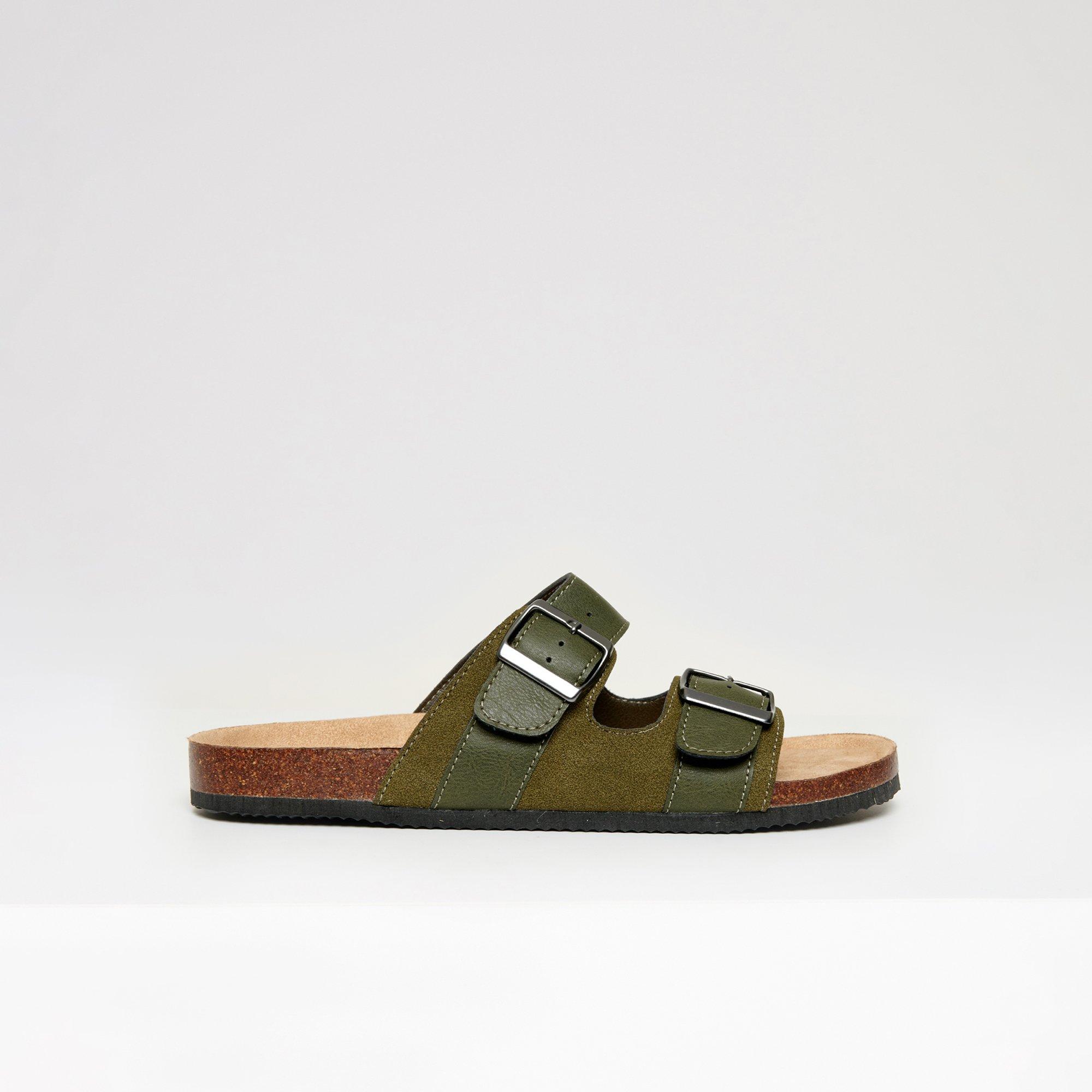 Khaki - Threadbare - Men's Slip-On Two Buckle Strap Flat Sandals - 4