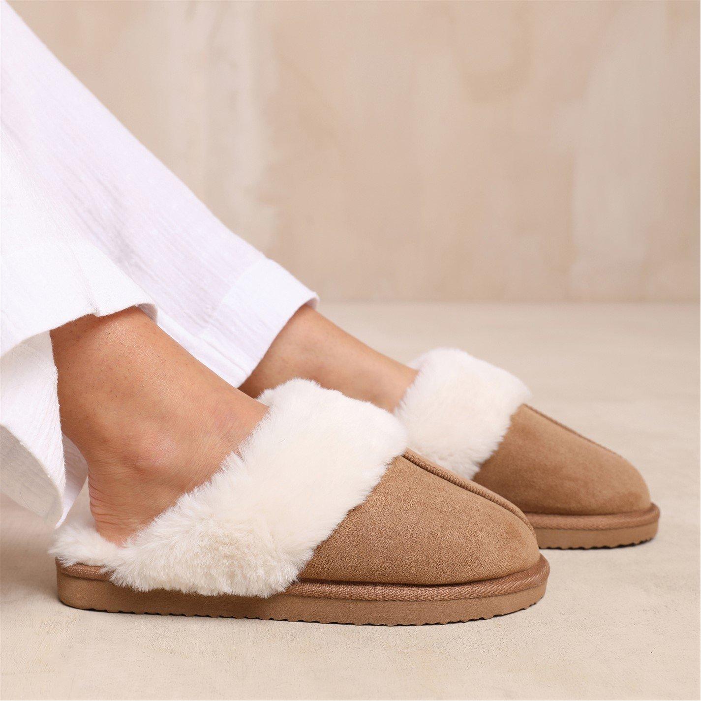 Camelsuede - Wheres That From - Lounge Camel Suede Slippers With Fur Trim - 2