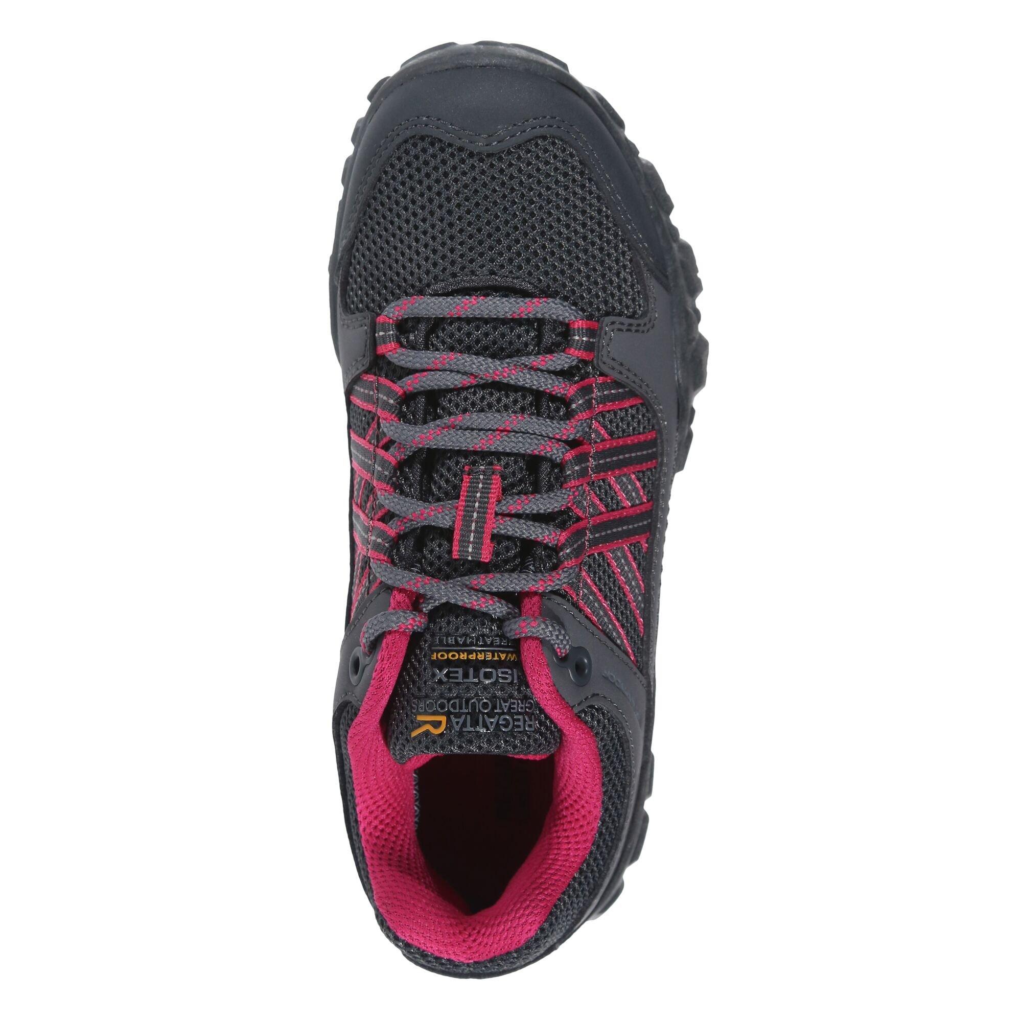 Steel/Pnkfus - Regatta - Kids Edgepoint Waterproof Low Walking Shoes - 6