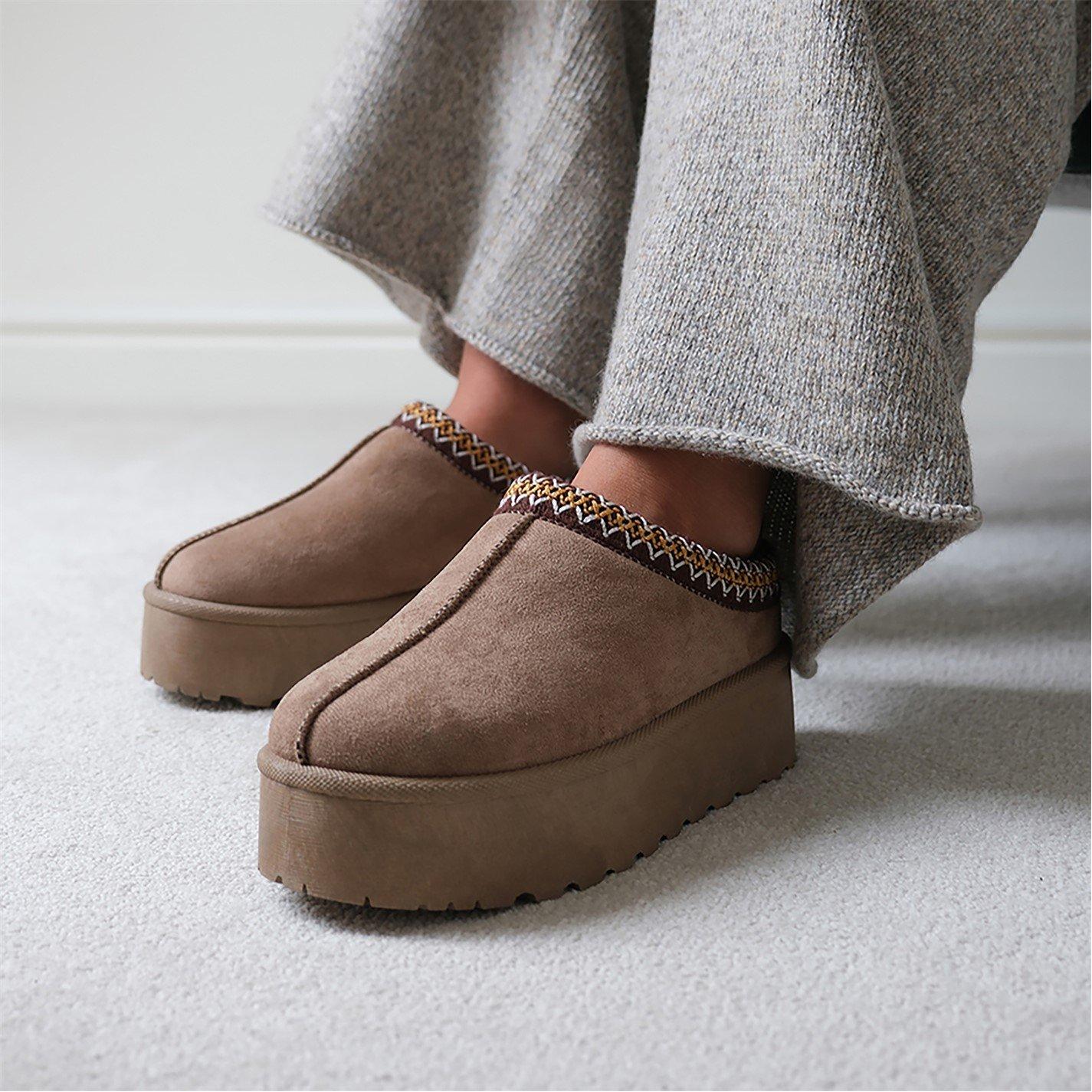 Camelsuede - Wheres That From - Allegra Camel Faux-Suede Embroidered Ankle Slipper - 3