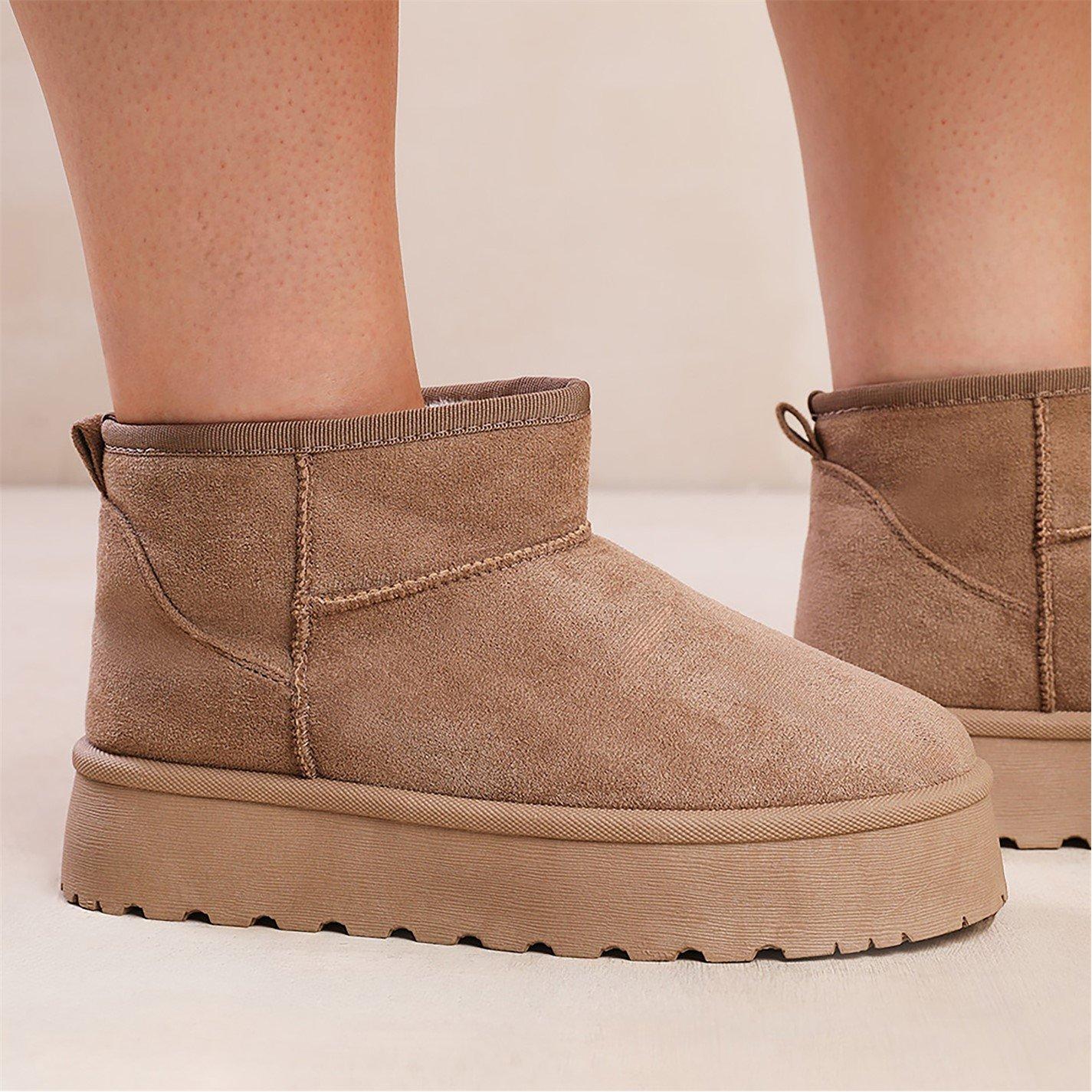 Camelsuede - Wheres That From - Zyla Camel Faux-Suede Fur Lining Slipper Boots - 3