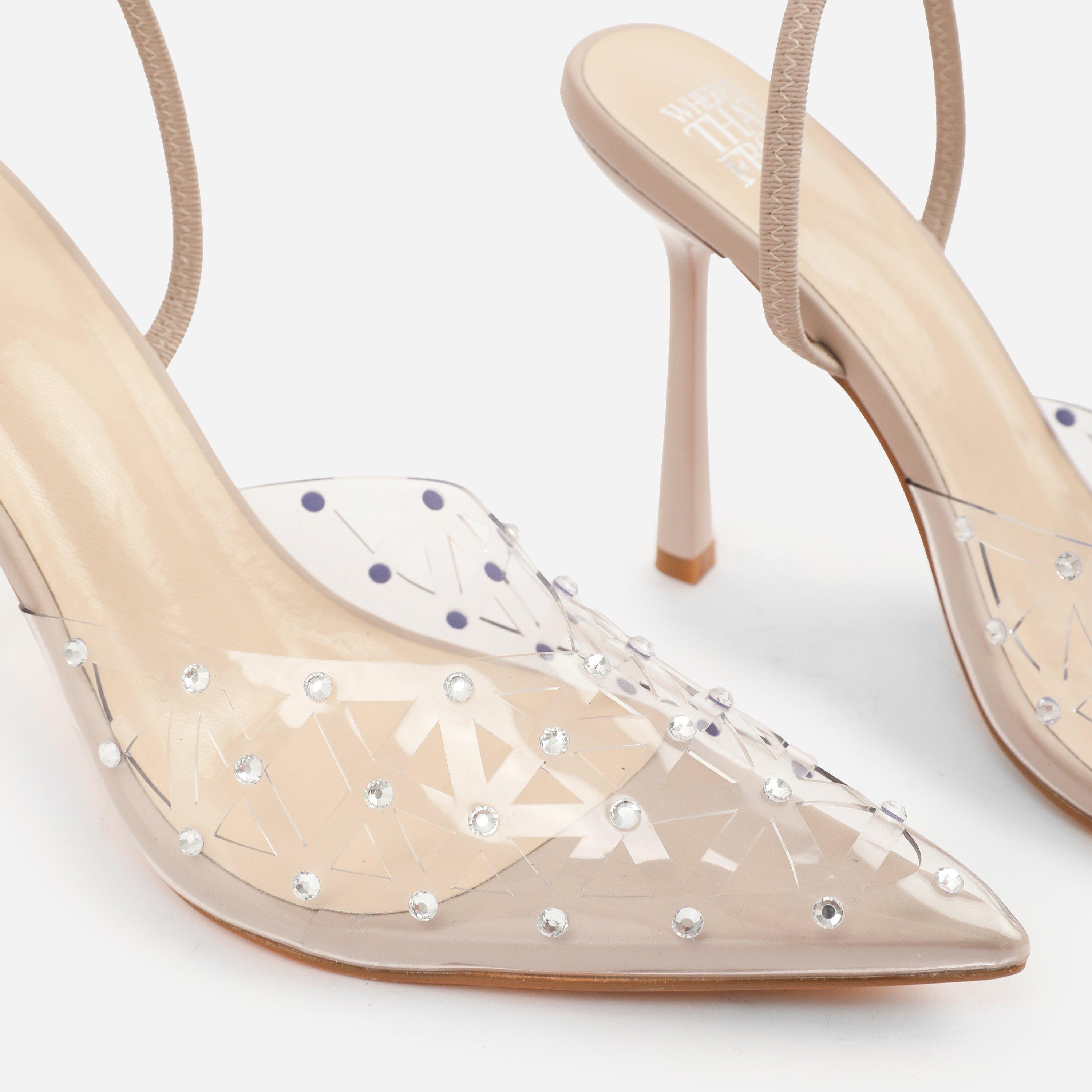 Cream - Wheres That From - Nude Visenya Perspex Diamante Slingback High Heels - 4