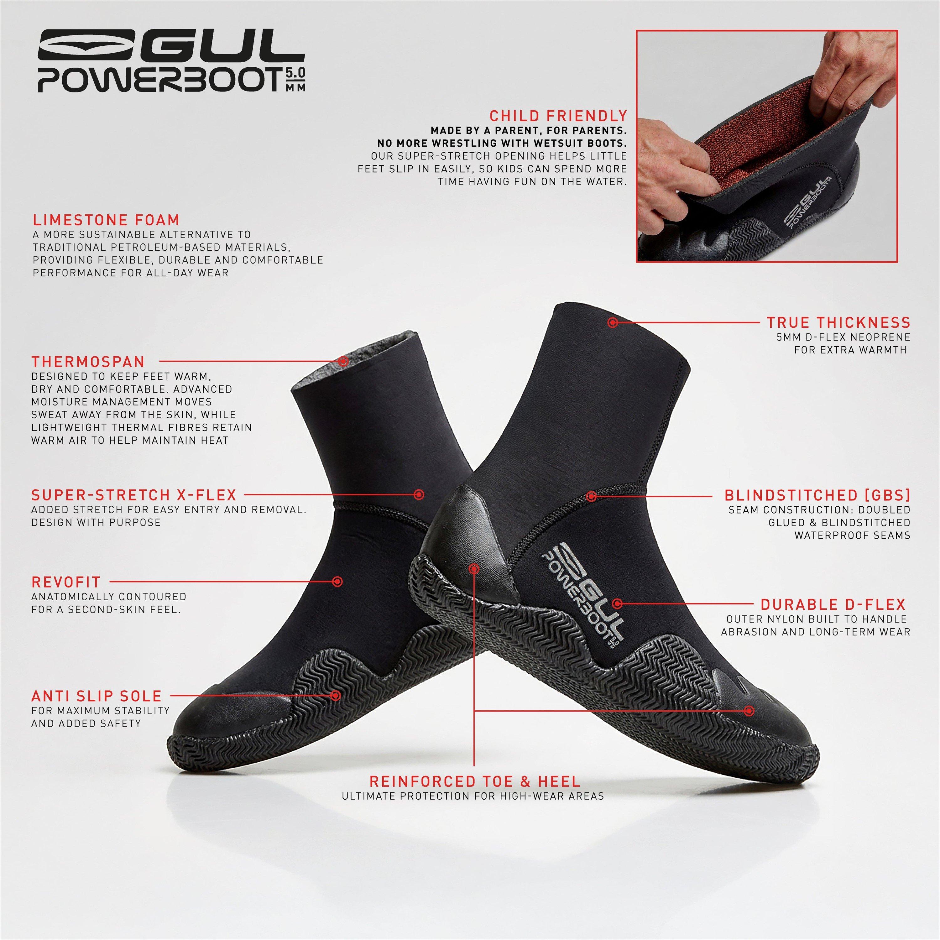 Black - Gul - JUNIOR 5MM  POWERBOOT BLINDSTITCHED WETSUIT BOOT - 6