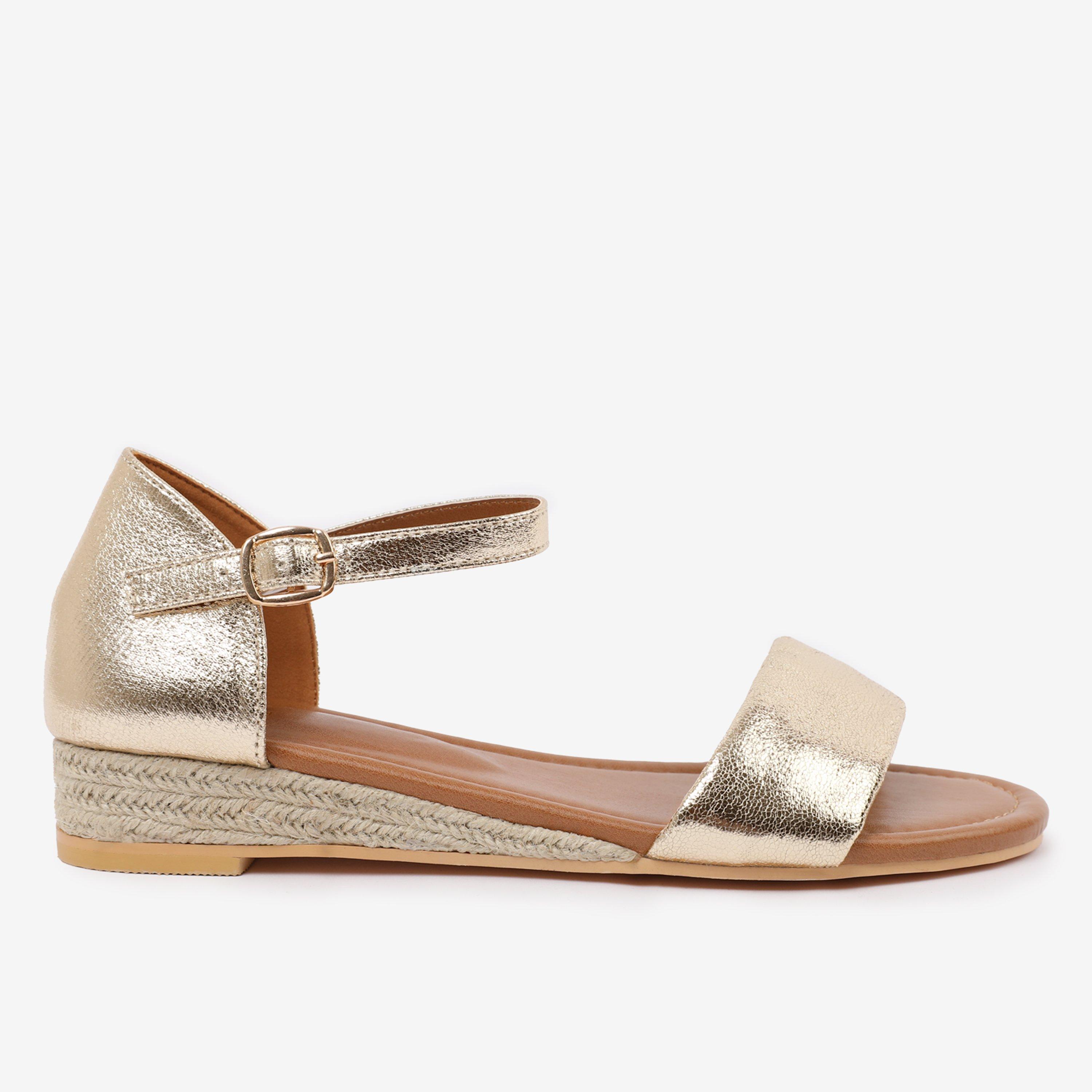 Metallic Gold - Wheres That From - Gold Metallic Eleanor Low Wedge Shoes - 1