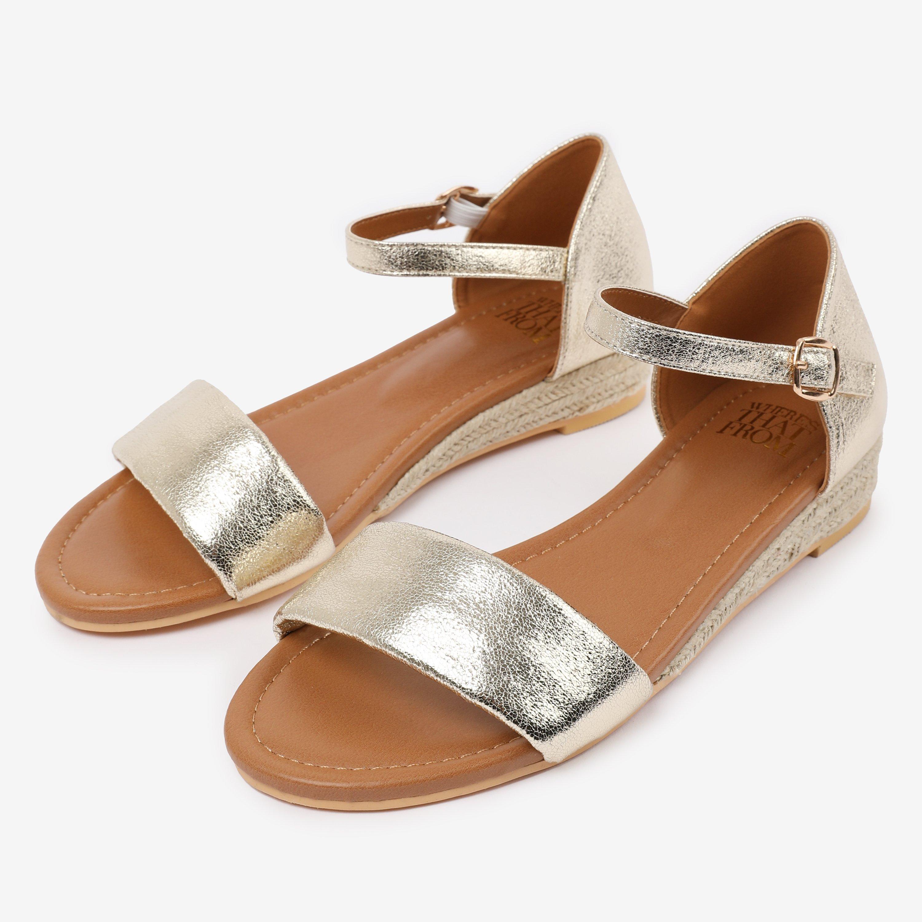 Metallic Gold - Wheres That From - Gold Metallic Eleanor Low Wedge Shoes - 3